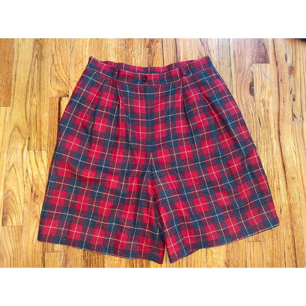 Y2K wool blend plaid shorts tartan pleated lined pockets women’s size 14 (12)